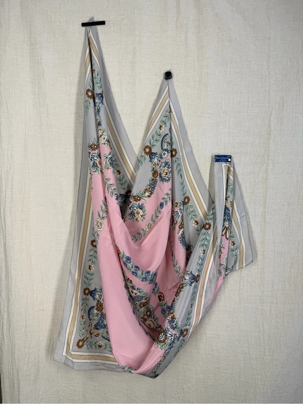 Vintage 1988 Ginnie Johansen 100% Silk Floral Scarf 34” Square Japan